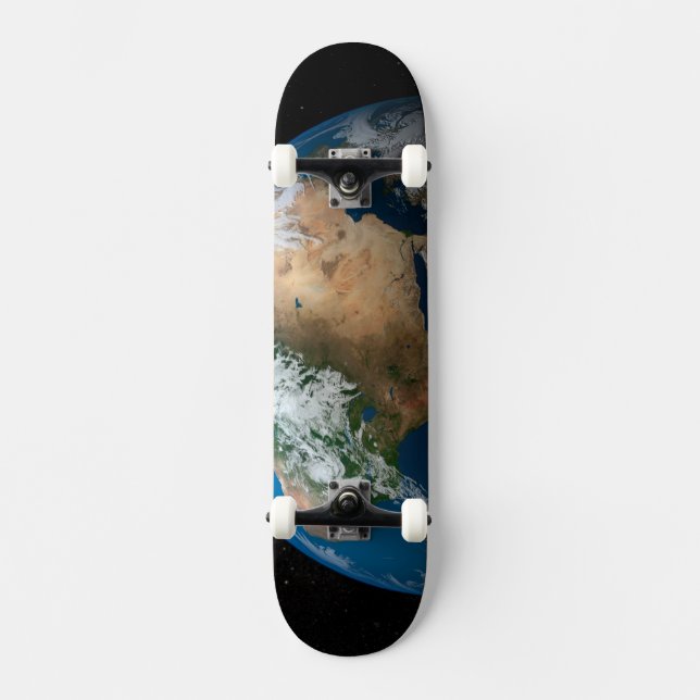 Full Earth Showing Simulated Clouds Over Africa. Skateboard (Front)