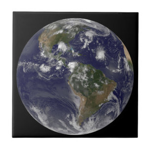 Full Earth Showing Tropical Storms In The Atlantic Ceramic Tile