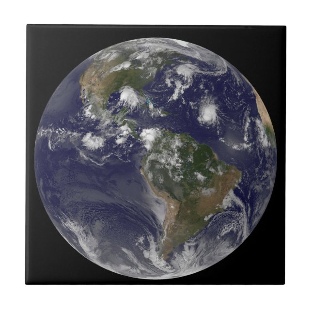 Full Earth Showing Tropical Storms In The Atlantic Ceramic Tile (Front)
