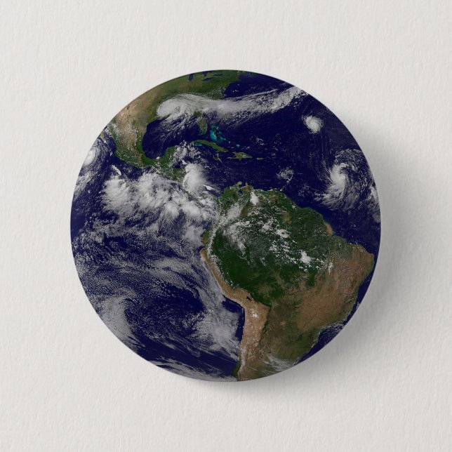 Full Earth Showing Various Tropical Storm Systems. 6 Cm Round Badge (Front)