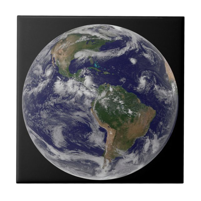 Full Earth Showing Various Tropical Storm Systems. Ceramic Tile (Front)