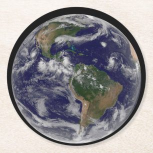 Full Earth Showing Various Tropical Storm Systems. Round Paper Coaster