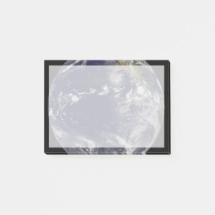 Full Earth Showing Various Tropical Storms. Post-it Notes