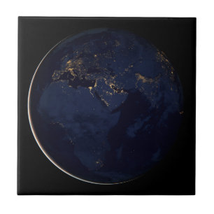 Full Earth With City Lights Ceramic Tile