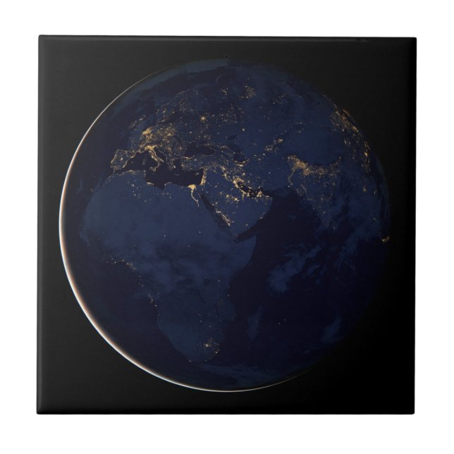Full Earth With City Lights Ceramic Tile (Front)