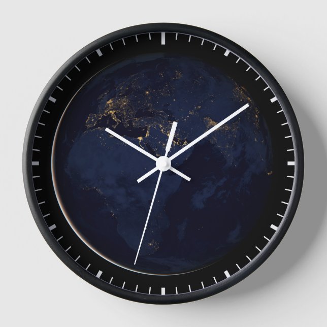 Full Earth With City Lights Clock (Front)