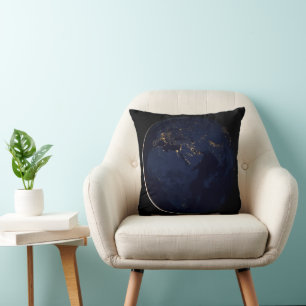 Full Earth With City Lights Cushion