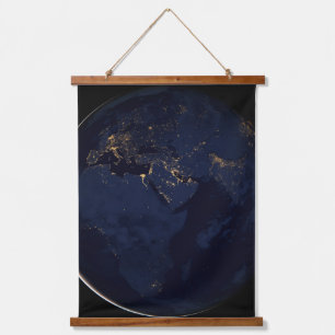 Full Earth With City Lights Hanging Tapestry