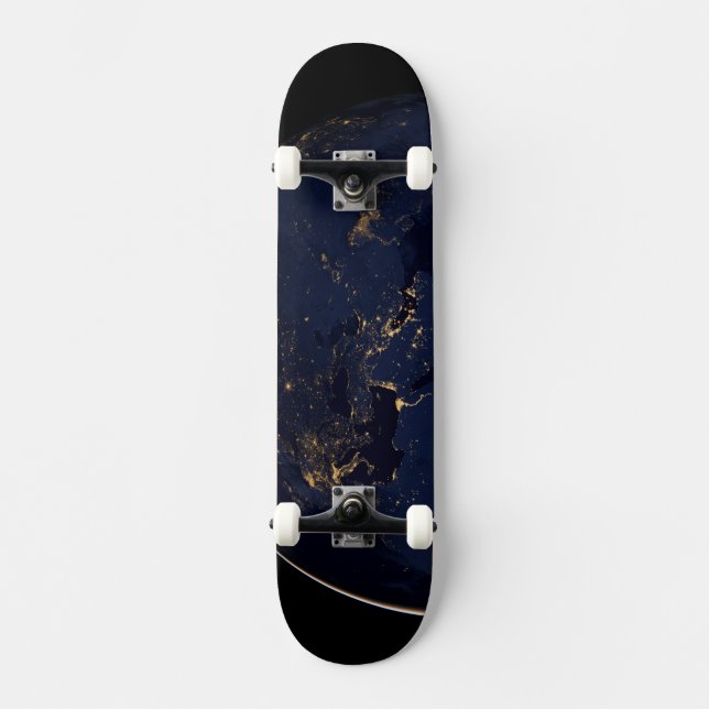 Full Earth With City Lights Skateboard (Front)