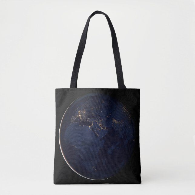Full Earth With City Lights Tote Bag (Front)