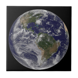 Full Earth With Hurricane Irene On East Coast. Ceramic Tile
