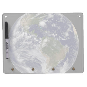 Full Earth With Hurricane Irene On East Coast. Dry Erase Board With Key Ring Holder