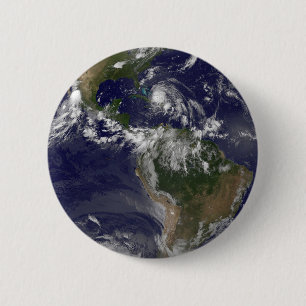 Full Earth With Hurricane Irene Over The Bahamas. 6 Cm Round Badge