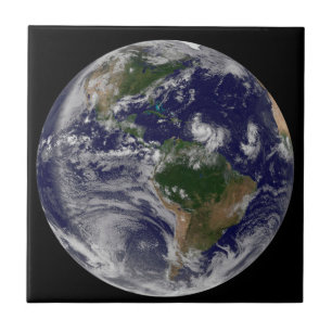 Full Earth With Tropical Storms In The Atlantic Ceramic Tile