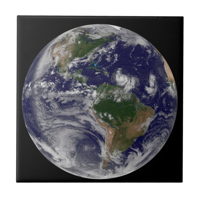 Full Earth With Tropical Storms In The Atlantic Ceramic Tile (Front)
