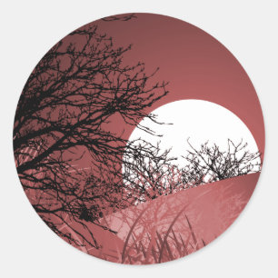 FULL FIELD MOON - RED CLASSIC ROUND STICKER