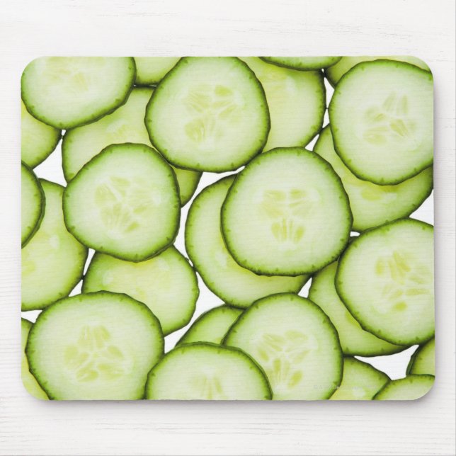 Full frame of sliced cucumber, on white mouse pad (Front)