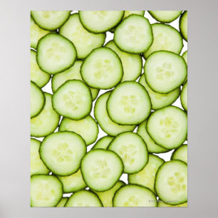 Full frame of sliced cucumber, on white poster