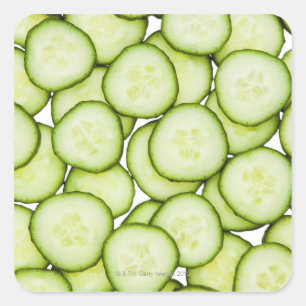 Full frame of sliced cucumber, on white square sticker