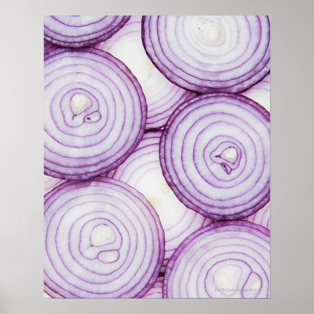 Full frame of sliced red onion, on white poster (Front)