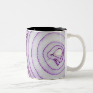 Full frame of sliced red onion, on white Two-Tone coffee mug