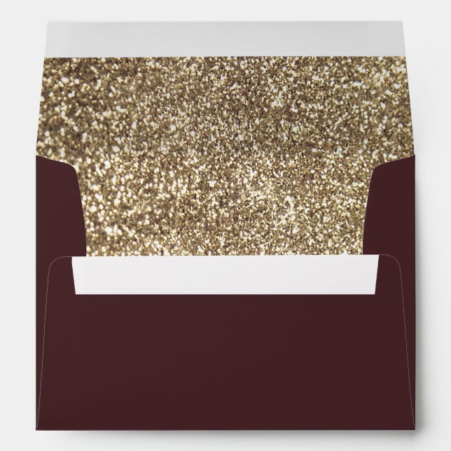 Full Gold Glitter Inside Elegant Burgundy Red Envelope (Back (Bottom))