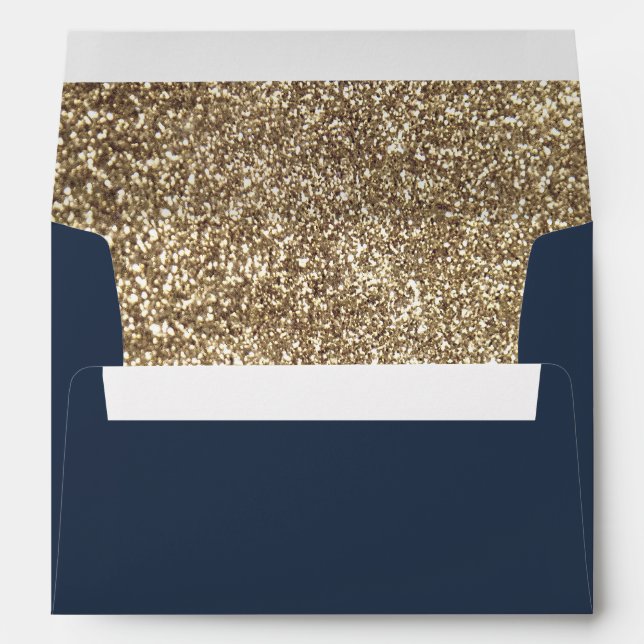 Full Gold Glitter Inside Elegant Navy Blue Envelope (Back (Bottom))