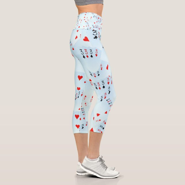 "Full House Frenzy: Scattered Quad Threes" Capri Leggings (Right)