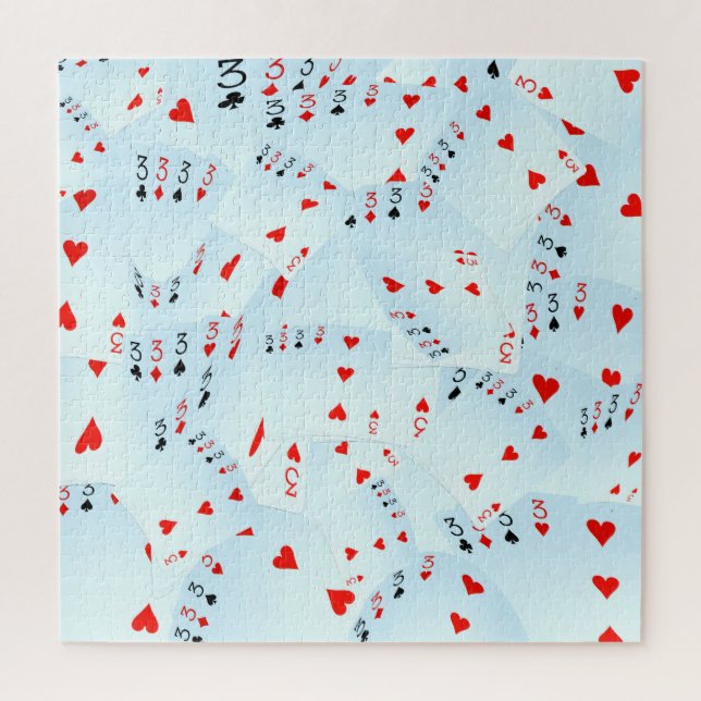 "Full House Frenzy: Scattered Quad Threes" Jigsaw Puzzle (Vertical)