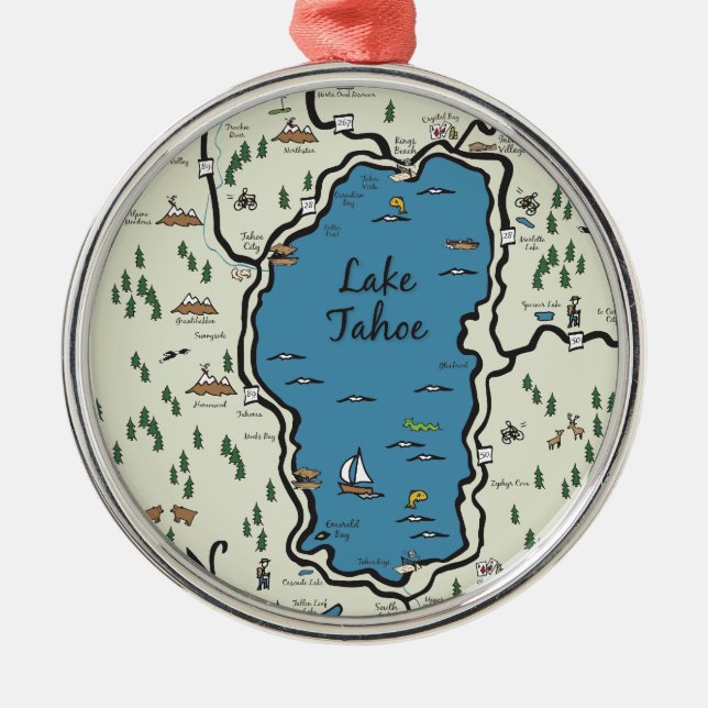 Full Lake Tahoe Area Map Metal Ornament (Front)