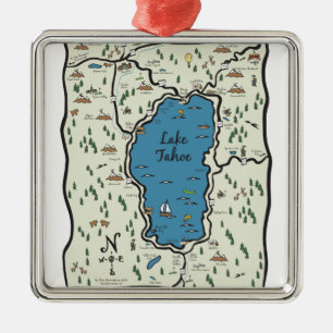 Full Lake Tahoe Area Map Metal Tree Decoration