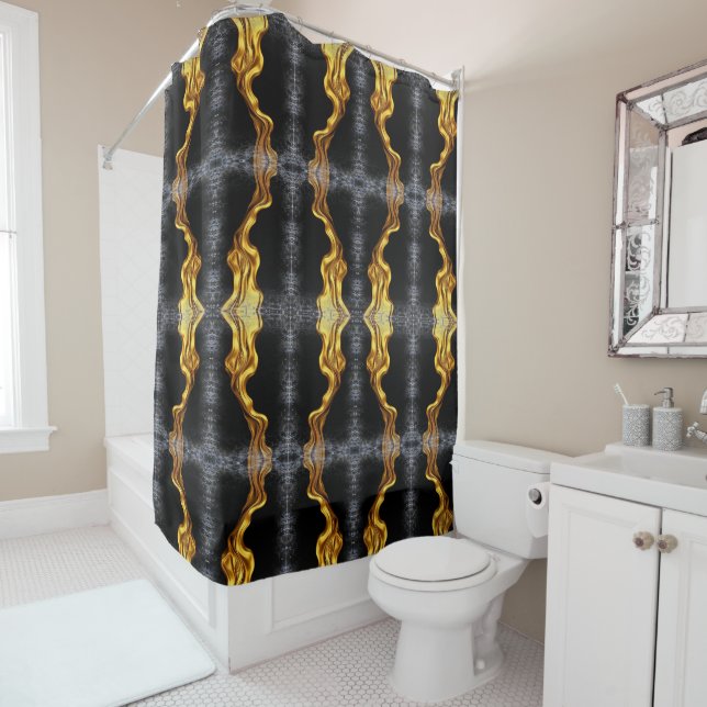Full Liquid Gold Black Monochrome Abstract Art Ach Shower Curtain (In Situ)