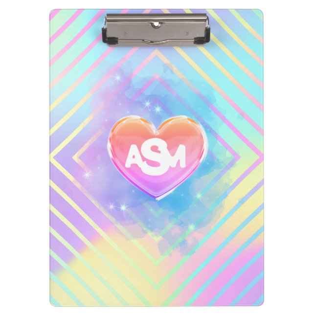 Full Monogram Rainbow Magic Heart Clipboard (Front)