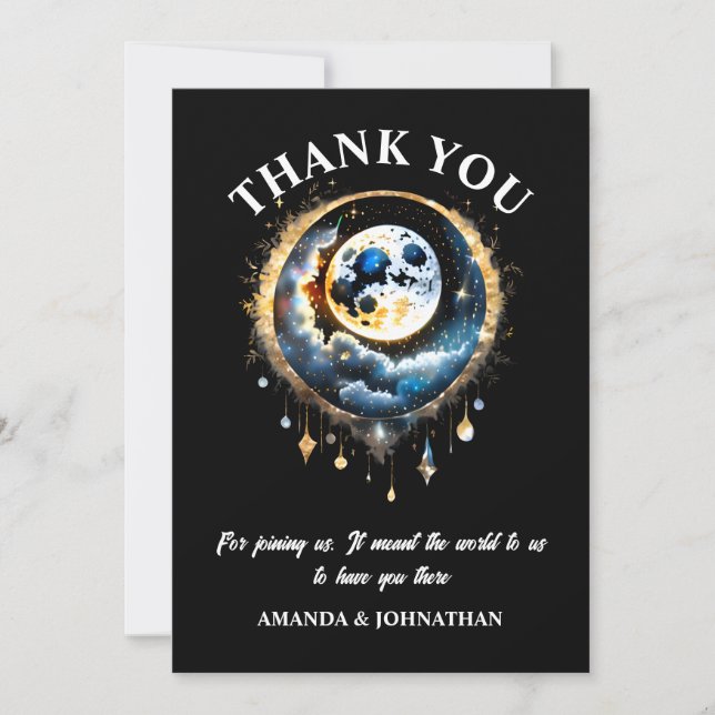 Full moon 3D celestial starry night elegant DIY Thank You Card (Front)
