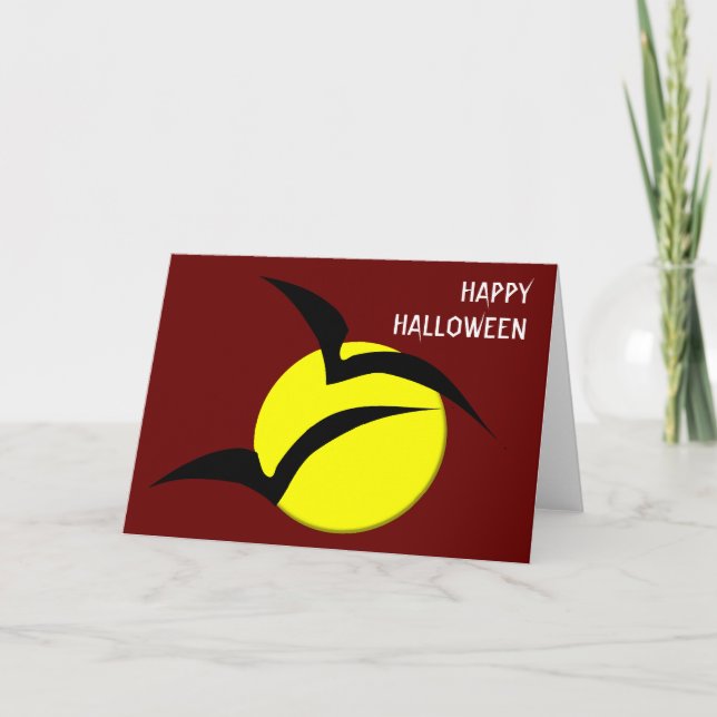 Full Moon and Bats Custom Halloween Card (Front)
