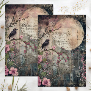 FULL MOON AND BIRD MIXED MEDIA DECOUPAGE TISSUE PAPER