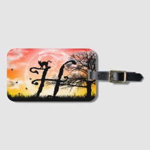 Full Moon and Cat H Initial Monogram Luggage Tag