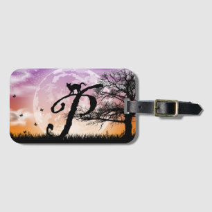 Full Moon and Cat P Initial Monogram Luggage Tag