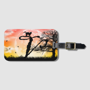 Full Moon and Cat V Initial Monogram Luggage Tag