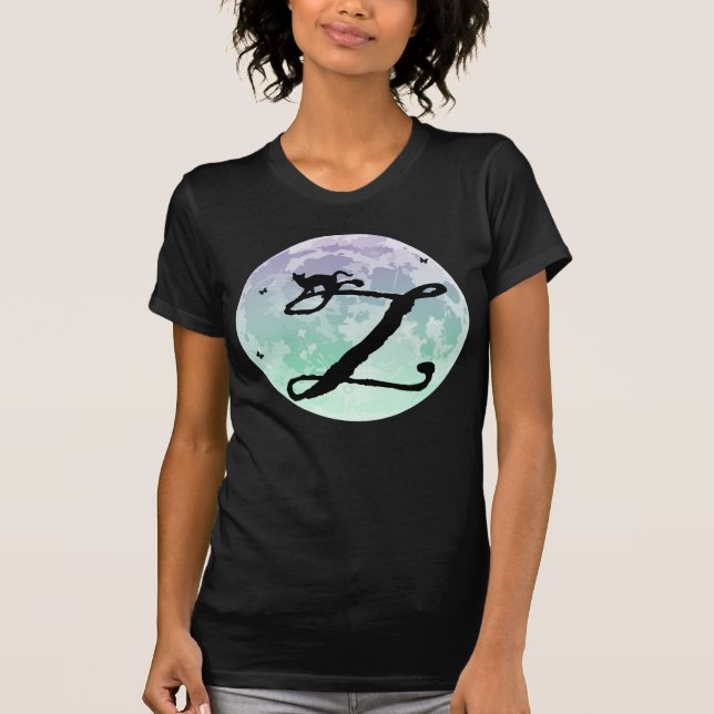 Full Moon and Cat Z Initial Monogram T-Shirt (Front)