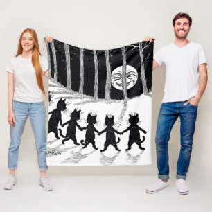 Full moon and Cats, Louis Wain Fleece Blanket