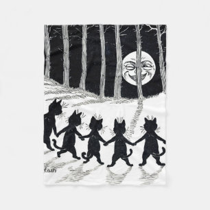 Full moon and Cats, Louis Wain Fleece Blanket