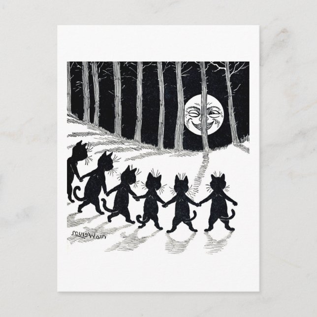 Full moon and Cats, Louis Wain Postcard (Front)