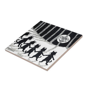 Full moon and Cats, Louis Wain Tile