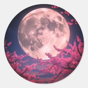Full Moon and Cherry Blossoms Invitation – Elegant Classic Round Sticker