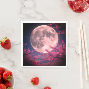 Full Moon and Cherry Blossoms Invitation – Elegant Napkin
