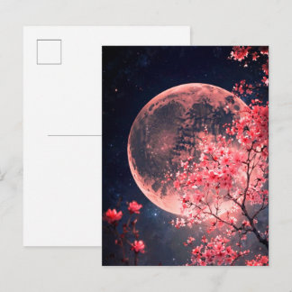Full Moon and Cherry Blossoms Invitation – Elegant Postcard