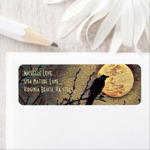 Full Moon and Crow Autumn Fall Address Return Address Label