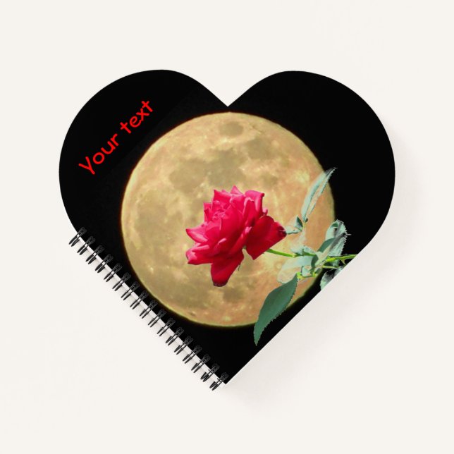 Full Moon and Full Bloom Red Rose Notebook (Front)