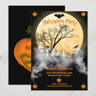 Full Moon and Haunted Cemetery Halloween Invitation
